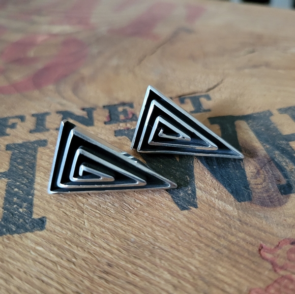 Geometric Solid Sterling Silver Post Earrings - Picture 3 of 9